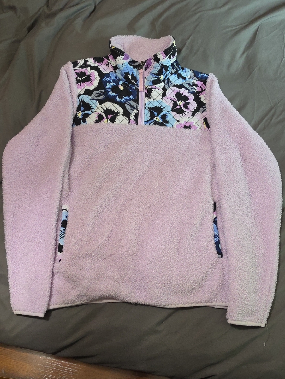 Vera Bradley Women's Lavender Sherpa Pullover with Floral Yoke